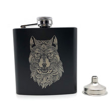 Load image into Gallery viewer, Wolf Totem Black Flask With Funnel - Dragonfly Madness