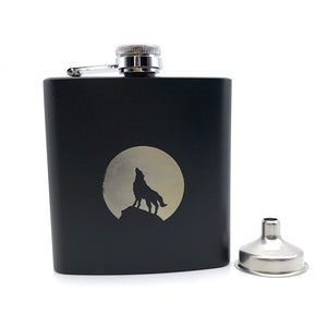 Wolf Totem Black Flask With Funnel - Dragonfly Madness