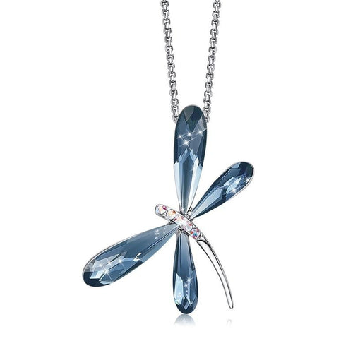 Dragonfly Swarovski Crystal and Silver Necklace - Dragonfly Madness
